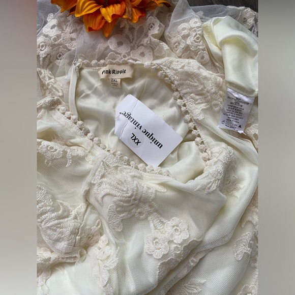 🦋B2G1🦋Vintage Style Antique Ivory Embroidered Lace Modest Midi Dress NWOT - Picture 12 of 14